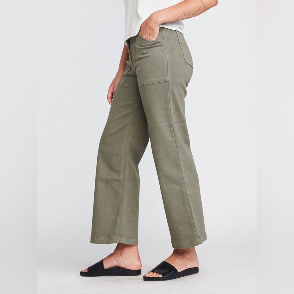 Self Contrast Aria Hi-Waist Pants Ivy Olive Green Wide Leg Trousers Jeans M 28
